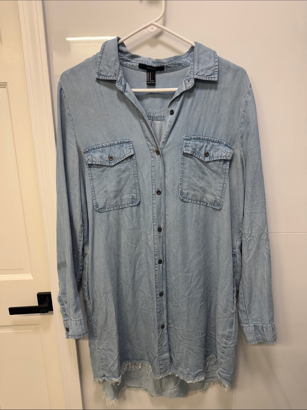 Forever 21 Light Wash Denim Button-Down Shirt
